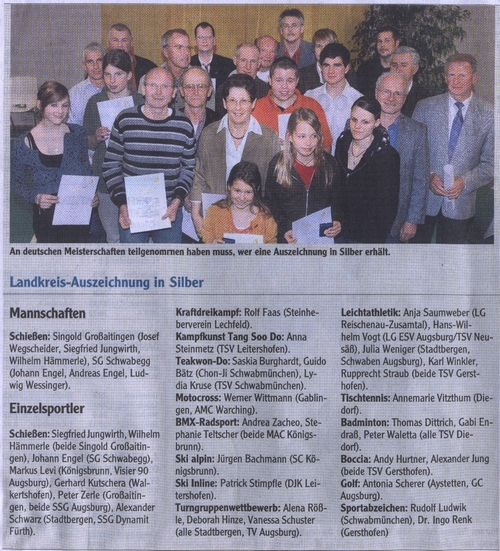 Sportlerehrung des Landkreises - Silber