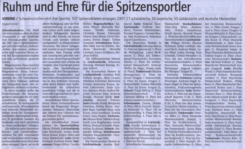 Sportlerehrung der Stadt Schwabmünchen und des TSV