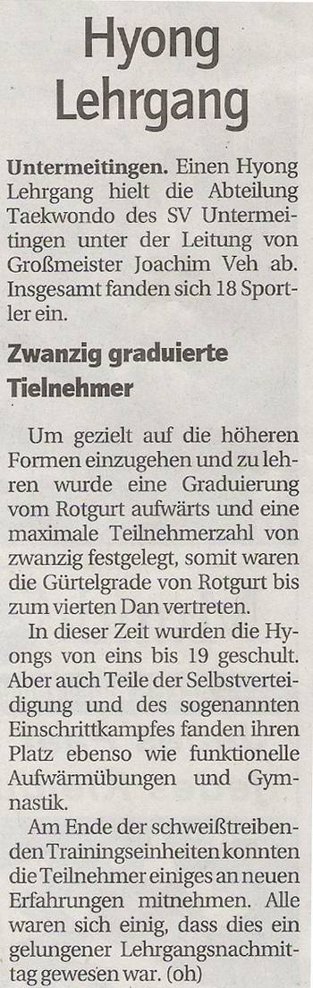 Zeitungsbericht Lehrgang Hyong Untermeitingen