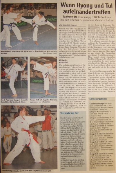  Zeitungsartikel Offene Bayerische Taekwondomeisterschaft in Schwabmnchen