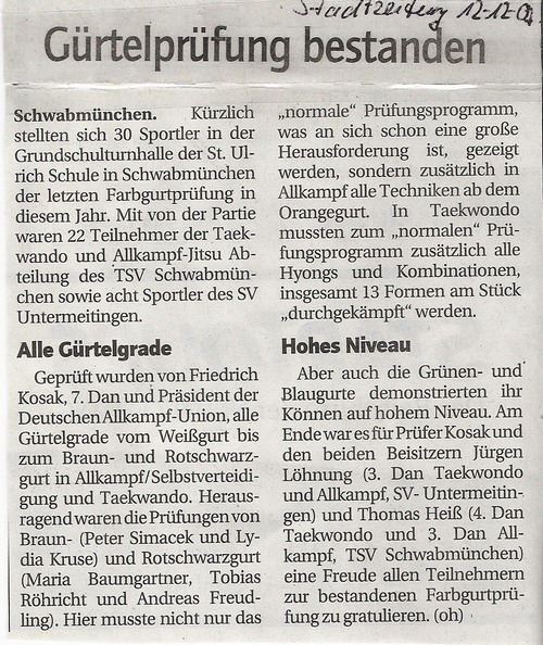 Artikel aus der Stadtzeitung vom 12.12.08